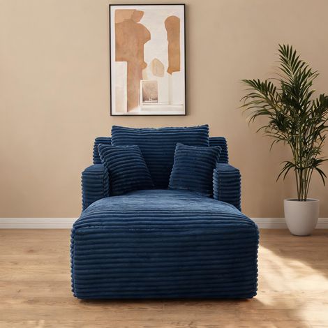Chaise longue en velours côtelé bleu convertible et sans montage (1/5)