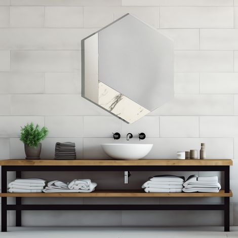 Specchio 70x80 cm decori foglia argento e marmo laminato bianco - CHARLIE (1/3)