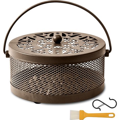 Support Bobine Moustique Métal - 1 Pièce - Acier Noir - Design Creux Avec Couvercle - Extérieur Piscine Camping - Diamètre 15 Cm (1/5)