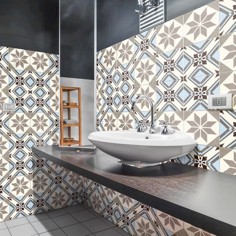 Sticker Mural Carrelage adhésif Cuisine Salle de Bain - 9 STICKERS CARREAUX DE CIMENT AUTHENTIQUES ANDRINO - 9stickers10x10cm (1/5)