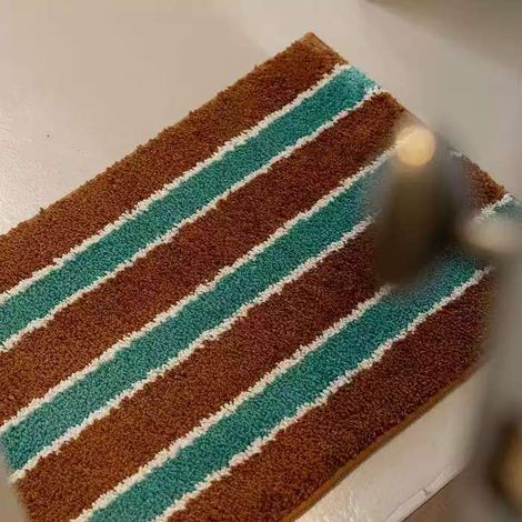 Tapis touffeté rayures obliques marron et vert‑bleu, tapis antidérapant absorbant résistant aux salissures 50x80 cm, lavable rinçable (1/5)
