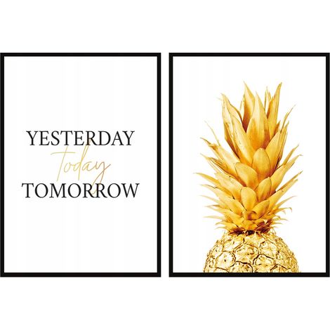POSTER IMMAGINI IN CORNICE 53x73cm Dittico Set di 2 dipinti Ananas dorato P984 (1/3)