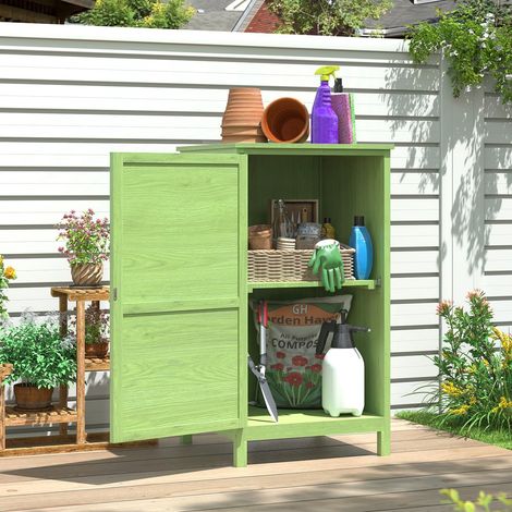 Aoxun armoire à outils de jardin en bois, armoire d'extérieur avec étagère réglable, petit abri de jardin en bois 55 x 54 x 100 cm, vert (1/5)