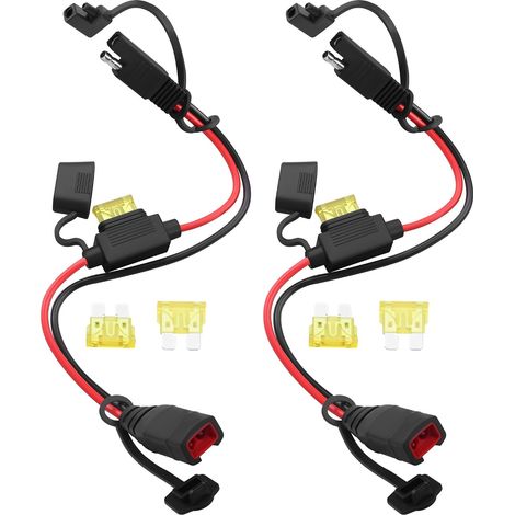 2 rallonges SAE, câble SAE pour chargeurs intelligents Genius, fusible 20 A, câble à connecteur étanche 12 V/24 V pour Motos, quads et UTV, Chargeur d'entretien 11 Pouces 14 AWG (1/5)