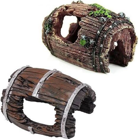 Aquarium Tronc d'arbre DéCoration 2 pcs RéSine Naufrage Bois Grotte Aquarium Decoration Décor de Grotte D'Aquarium Decoration PERLE (1/2)