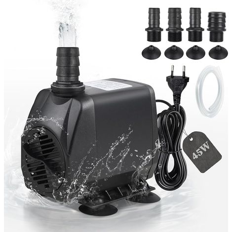 Pompe à Eau 2500L/H Submersible Pompe 45W Pompe de Bassin, Pompe de Filtration, Pompe à Fontaine, Pompe D'alimentation, Pompe Ruisseau avec Câble de 2M, Tuyau, 4 Buses pour Étang Aquarium (1/5)