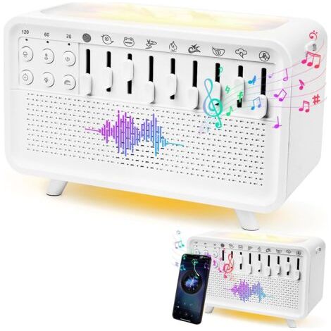 BUNTHAUS Humidificateur de Nuit à Bruit Blanc, Machine Sonore Portable pour Adultes, Haut parleur Bluetooth 4 en 1 avec 8 Sons d'Ambiance, Minuteur, Diffuseurs de Flamme avec Aromathérapie (A) (1/5)
