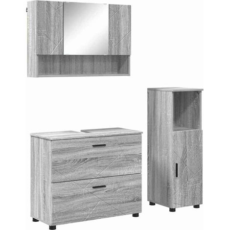 Juego de muebles de baño con cajón con puerta 3 pcs Gris Sonoma vidaXL (1/5)