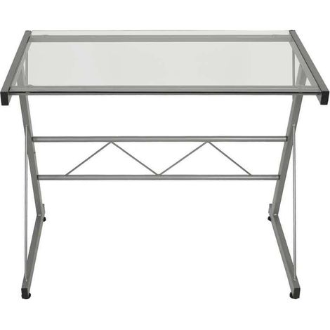 Table d'ordinateur en métal/Verre, chromée, 90 x 50 x 72 cm