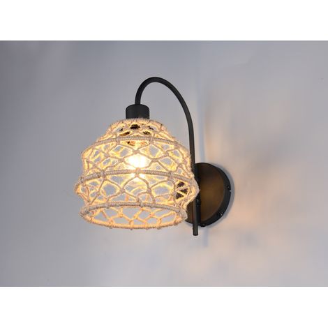 Boho LED Wandleuchte mit Schalter & Lampenschirm geflochten Hanfseil, Höhe 32cm (1/5)