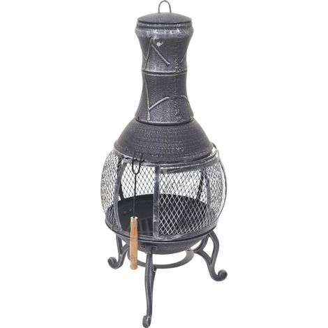 Cheminée de jardin HHG-352, poêle de terasse, foyer, alliage fonte, 92x41x41cm (1/6)