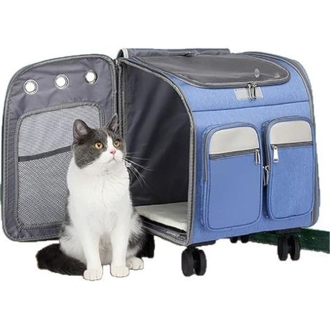 sac portable rtable double couche pour animaux de compagnie et chariot roulettes deux chats ou petit (1/5)