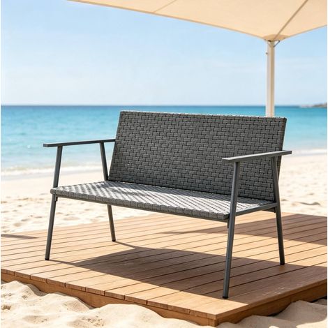 Banco de jardín 2 plazas en resina trenzada y acero galvanizado, 110 x 58 x 78 cm, gris DESVIAE (1/5)