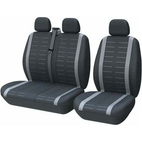 Housse Siege Voiture Couvre Universal Fit La Plupart des Camions Camionnette Bus Siège Avant 1 + 2 (3 Places) Housses de Sieges Universelles Housse Couverture Jeu Complet en Tissu Lavable,TRIMEC,Gris (1/4)