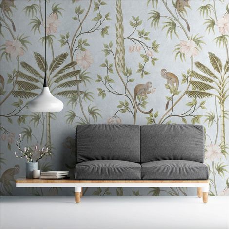 Photo wallpaper Profhome 382311 hot embossed non-woven wallpaper smooth with jungle elements matt green turquoise grey 1.59 m x 2.8 m (1/4)