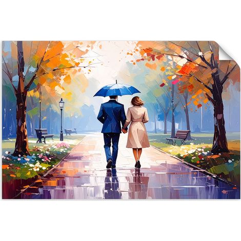 Selbstklebendes Poster – Wandsticker Paar spaziert im Park 30x20 cm (1/3)