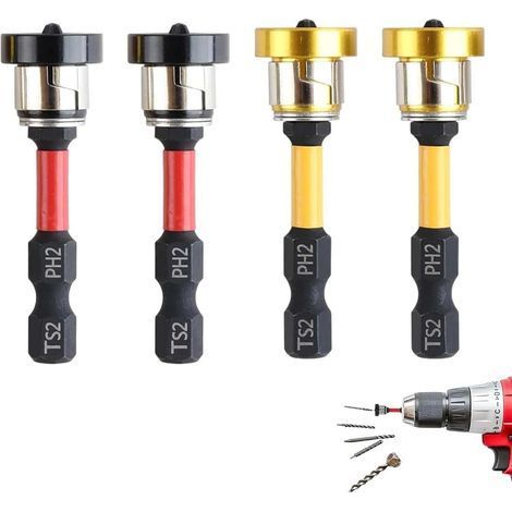Lot de 4 Embouts PH2 Magnétiques 1/4" pour Placo, Embout Tournevis à Positionnement pour Cloison Sèche pour Visseuse sans Fil Et Perceuse À Main (1/5)