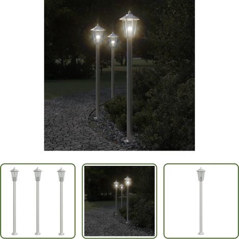 Éclairage extérieur - Lampadaires d'extérieur 3 pcs argenté 120 cm acier inoxydable (1/5)