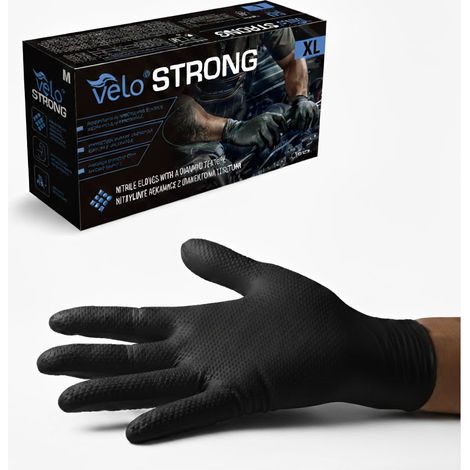 VELO "XL" STRONG Schwarz – Nitrilhandschuhe mit diamantierter Textur, 50er-Packung