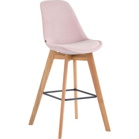 Taburete de bar x1 estilo escandinavo con asiento de terciopelo rosa y estructura de madera natural 100005968 (1/3)