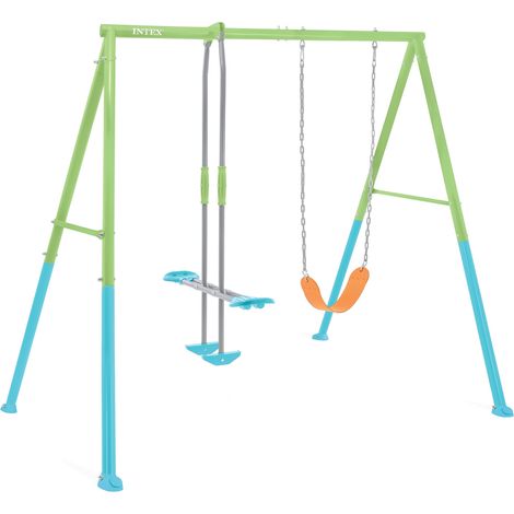Intex 44120 Set di Altalene per Area Giochi 2 Posti Acciaio Galvanizzato 249x249x203 cm colore Blu Verde (1/5)