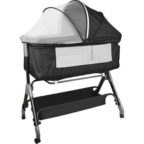 2 in 1 Beistellbett Baby mit Matratze, Babybet, Höhenverstellbares,Kinderbett mit Rollen, Schwarz (1/5)