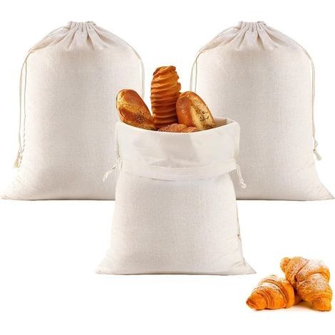 3 Cotton Bread Bags 40 x 30 cm – Reusable Storage for Breads, Chopsticks, Fruits, Vegetables (1/5)
