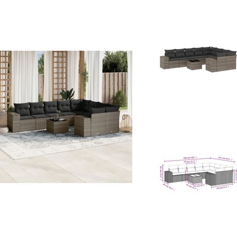 10-tlg. Garten-Sofagarnitur mit Kissen Grau Poly Rattan - Gartenmöbel - PE-Rattan Möbel - Outdoor Set - Esstisch - Lounge Set (1/3)