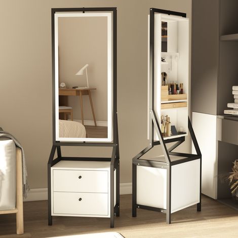 Meuble à bijoux pivotant 360° miroir pleine longueur 2 tiroirs rangement bijoux organisateur