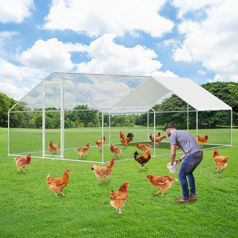 Wolketon Poulailler 3×6×2 m – Enclos pour petits animaux, volière extérieure, cage à poules en acier galvanisé
