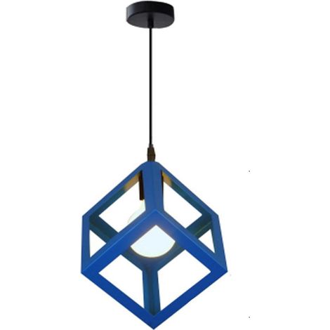 Suspension Luminaire Moderne Lustre Forme Cube Lampe de Plafon de Style Géométrique en Métal E27 Plafonnier pour Chambre Salon Restaurant - 16CM, Bleu [Classe énergétique A] (1/5)