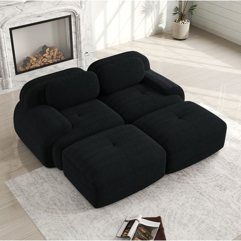 Canapé 2 places modulable en corduroy noir, avec chaise longue, sans cadre, REDOM (1/5)