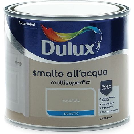 Dulux Smalto Satinato all'Acqua per Metallo Plastica e Legno Pronto all'Uso per Esterni e Interni, 0.5 Litri, Nocciola (1/5)