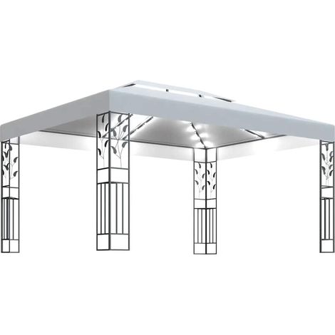 Tonnelle avec double toit et lumières LED 3x4 m Blanc (1/5)