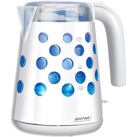 MPM MCZ-86 Bouilloire électrique rétro-éclairée. 1,7 L, sans fil, filtre anti-calcaire 2200W Blanc (1/3)