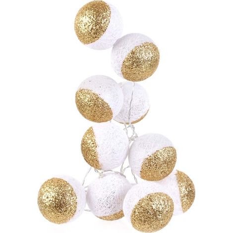 Guirlande lumineuse boules pailletées 10 leds blanc, doré The Home Deco Light