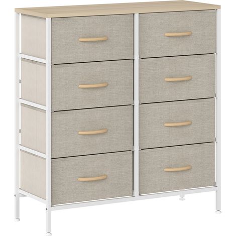 HOMCOM 8 Drawer Fabric Chest of Drawers w/ Wooden Top for Hallway Maple (1/5)