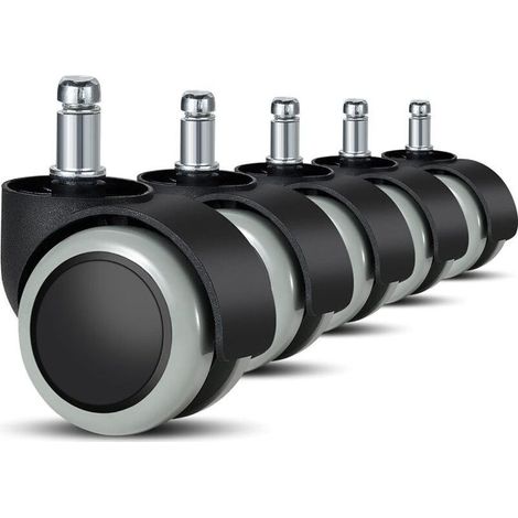 Set di 5 rotelle per sedia da ufficio - 11 mm/22 mm - Ruote di ricambio per pavimenti duri per sedie da gioco, sedie girevoli, laminato, piastrelle e pavimenti in pietra (1/5)