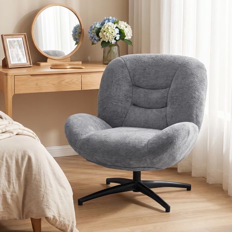 Fauteuil pivotant pour salon, fauteuil lounge avec assise large, accoudoirs intégrés, aspect chenille, gris foncé (1/5)