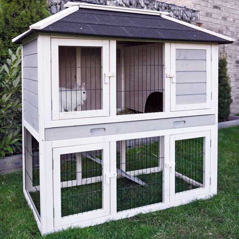 Cage clapier enclos lapin extérieur en bois traité 118 x 63 x 118 cm – Grand espace de vie avec rampe antidérapante – Facile à nettoyer – Bb-Loisiram