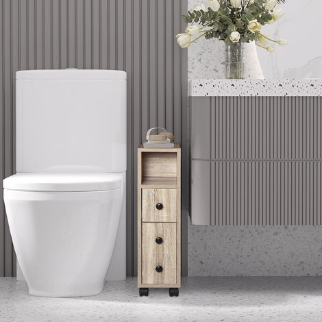 Portarotolo Kleankin - Portarotolo per carta igienica - Mobiletto da bagno - 3 ripiani + vassoio estraibile, pannelli con finitura rovere chiaro