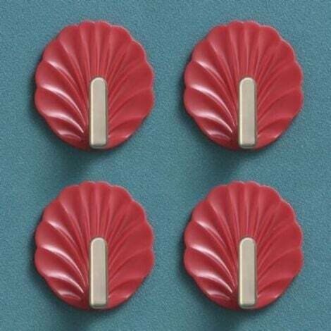 4 Seashell-Shaped Wall Hooks - Red, Cute Shaped Wall Hooks, Self-Adhesive Hanging Hooks for Handbags, Towels and Keyrings