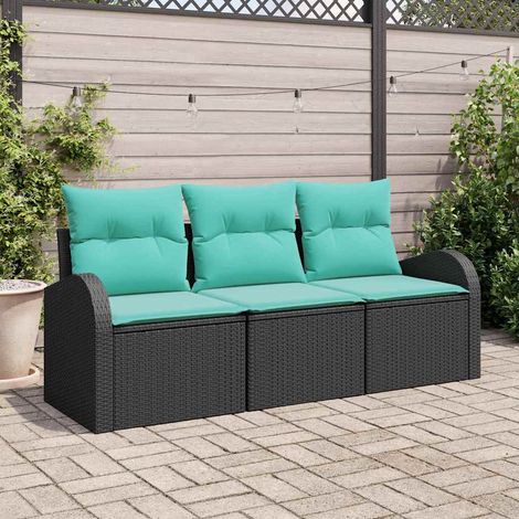 Salon de jardin modulable 3 pièces en poly rotin noir et turquoise avec rangement - PANGIVO (1/5)