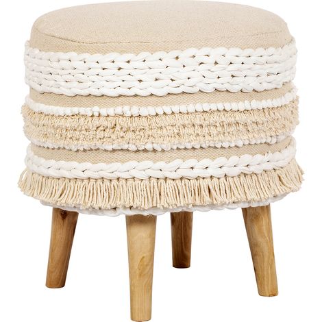 Sgabello Pouf Rotondo - Stile Boho Bali - Ivy Avorio