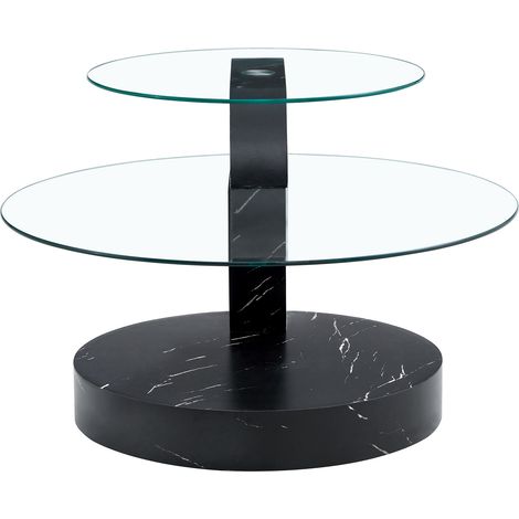 CHICFURN Tavolino da salotto 89,9 x 69,9 x 43,2 cm in vetro temperato nero, doppio livello (1/5)