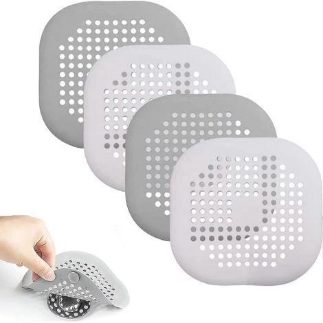 Crépine de baignoire, lot de 4 crépines en silicone pour cheveux, crépine de douche avec ventouse, crépine pour lavabo et baignoire (1/5)