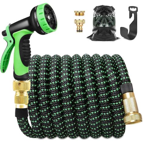 15m telescopic watering hose with bracket and watering gun, (black and green) (1/5)
