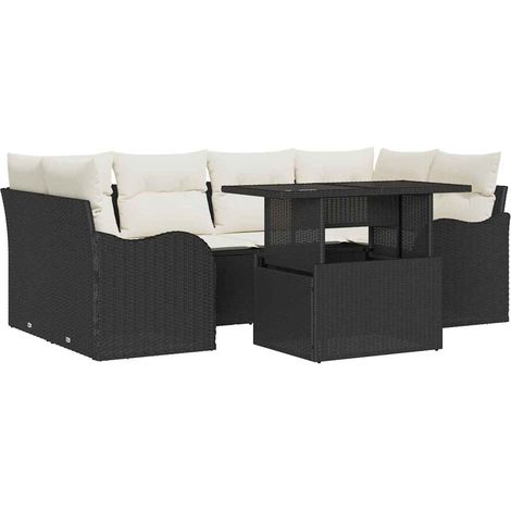 Maison Exclusive - Conjunto de sofá de jardín 7 pcs Negro Rattan