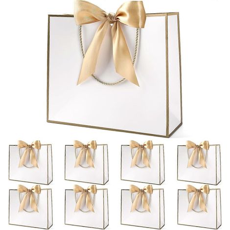 Sacs cadeaux en papier avec ruban, parfaits pour les mariages, les demoiselles d'honneur, les anniversaires, les fêtes et les célébrations. Dimensions : 32 x 25 x 10 cm. (1/5)