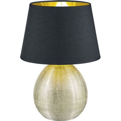 Lámpara Base Cerámica Dorada Grande Luxor Negra Pantalla Ø24 cm Trio Lighting